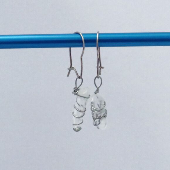 Vintage Sterling Silver Wire Wrapped Quartz Crystal Dangle Earrings For Women - Picture 2 of 4